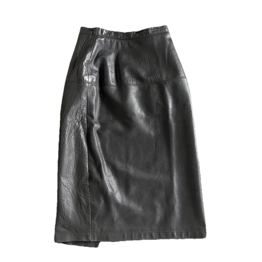 Maglia Vintage Dark Gray Leather Midi Pencil Skirt Size 8 USA Made - Picture 3 of 10